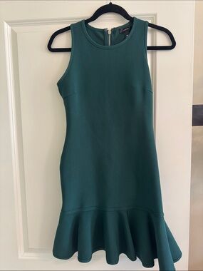 Aqua Emerald Green Sleeveless Ruffled-Hem Mini Dress